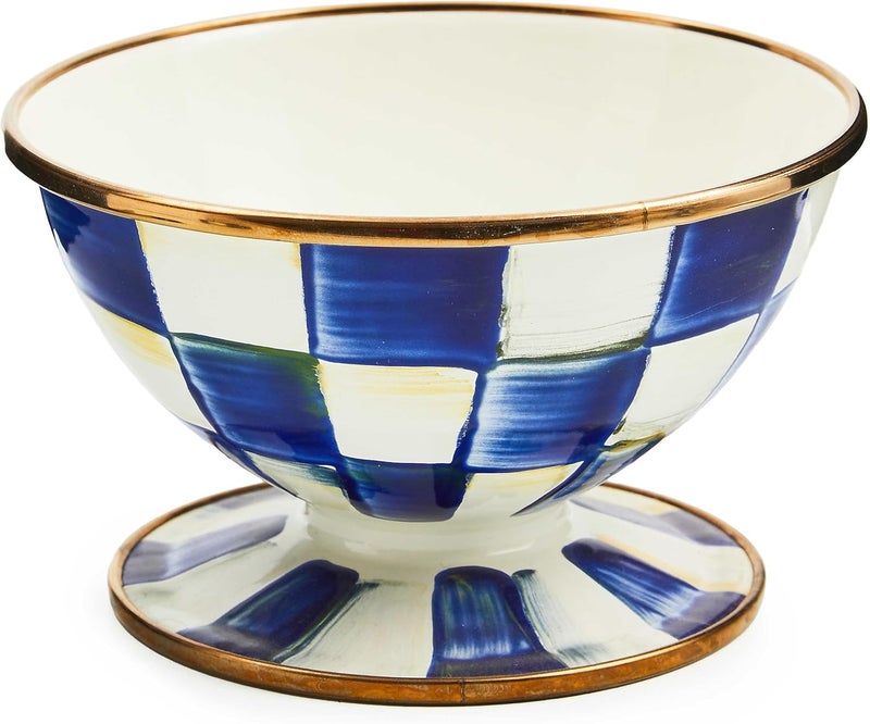mackenzie childs MACKENZIECHILDS Enamel Ice Cream Bowl Serving Bowls for Entertaining 2Cup Capacity BlueandWhite Royal Check - Image 1