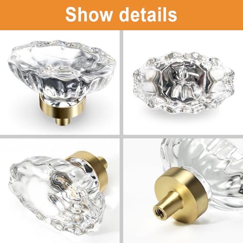 VEHCIL Crystal Cabinet Knobs, 8 Pack Gold Drawer Dresser Knobs, Single Hole Vintage Dresser Pulls for Cupboard, Closet, Bathroom, Dresser, Drawers, Retro Oval Flower Design - Image 4