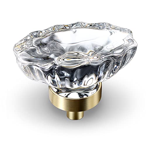 VEHCIL Crystal Cabinet Knobs, 8 Pack Gold Drawer Dresser Knobs, Single Hole Vintage Dresser Pulls for Cupboard, Closet, Bathroom, Dresser, Drawers, Retro Oval Flower Design - Image 1