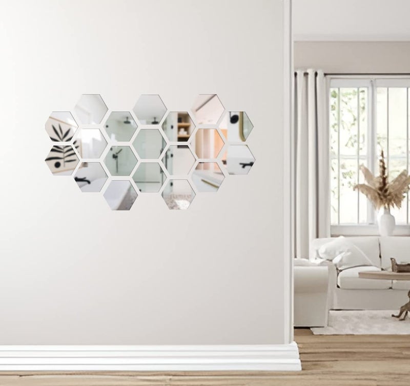 Rawpockets rawpockets Hexagon Silver 3D Acrylic Self Adhersive Mirror Sticker Pack of 20  - Image 2