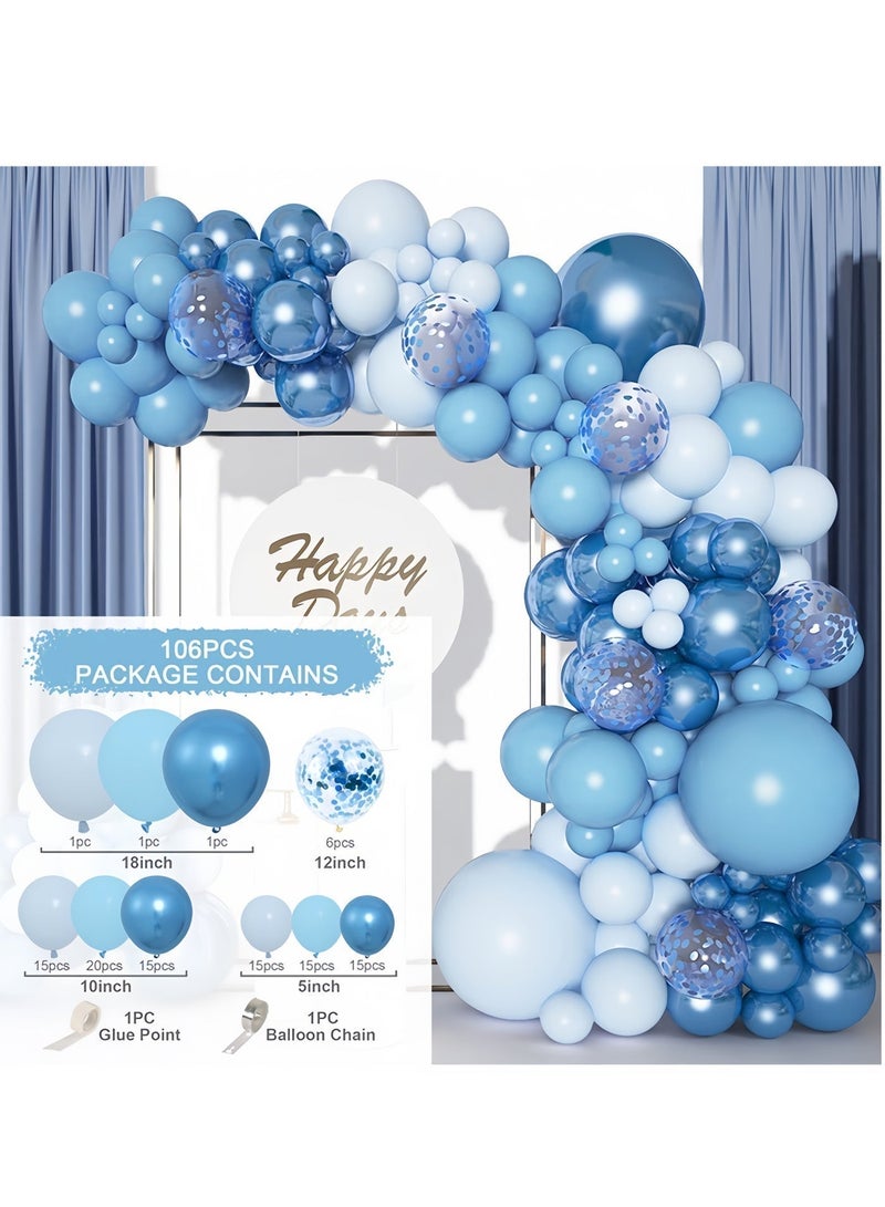 عالم البالونات مجموعة من 106 قطعة من أقواس البالونات المزخرفة من اللاتكس باللون الأزرق والأبيض - مثالية لحفلات التخرج وحفلات استقبال المولود وحفلات الزفاف وأعياد الميلاد وحفلات توديع العزوبية - مناسبة للاستخدام الداخلي والخارجي - Image 5