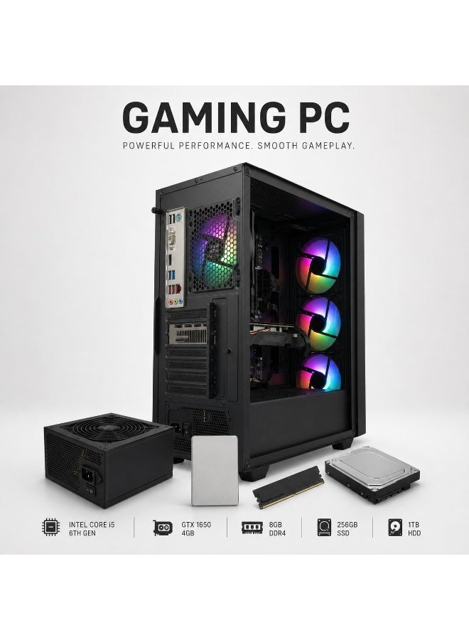 كمبيوتر Gaming بمعالج Intel Core i5 الجيل السادس وكارت GTX 1650 4GB وذاكرة 8GB DDR4 وSSD 256GB + HDD 1TB ومزود طاقة 600W - Image 1