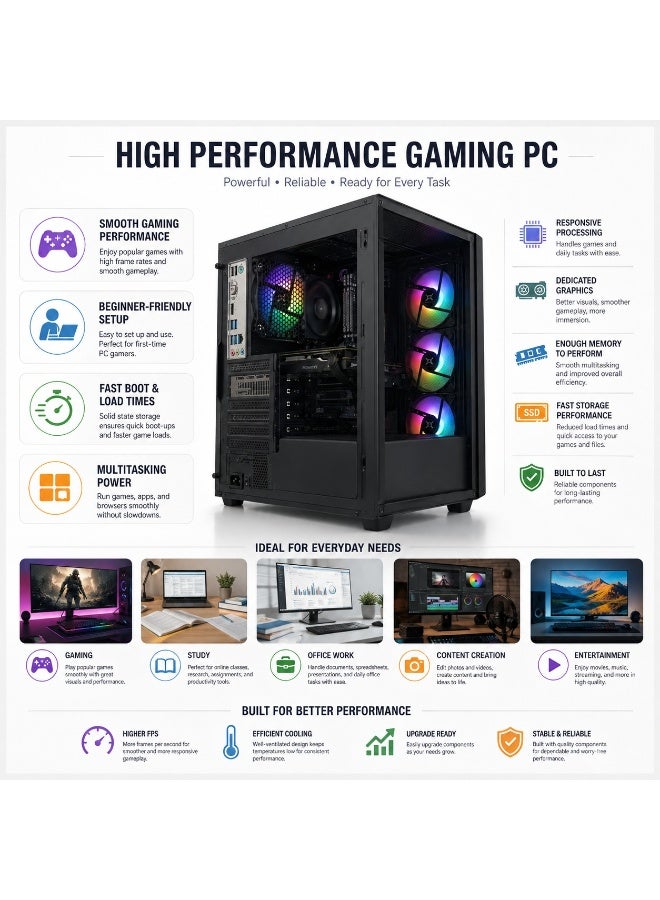 كمبيوتر Gaming بمعالج Intel Core i5 الجيل السادس وكارت GTX 1650 4GB وذاكرة 8GB DDR4 وSSD 256GB + HDD 1TB ومزود طاقة 600W - Image 4