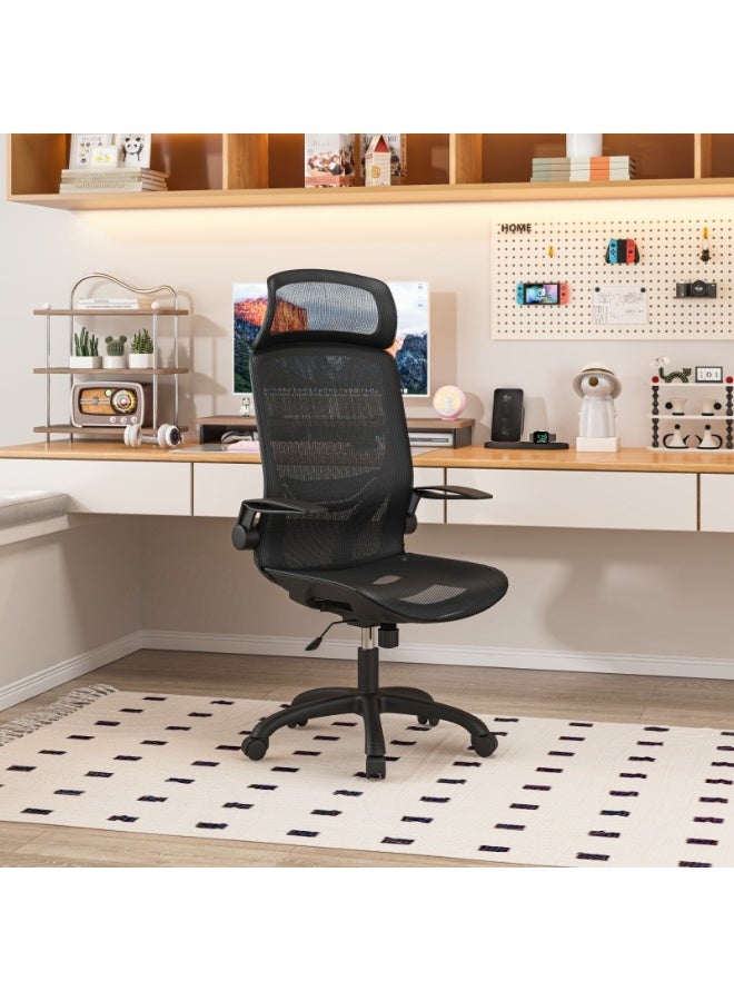 NEWLAN Office Chair with High Elasticity Breathable Mesh - Foldable Armrests, Adjustable Backrest - 90°/105° Posture Modes & Robust Load-Bearing Capacity. Ergonomic Chair Black 116/124*58*47cm - Image 1