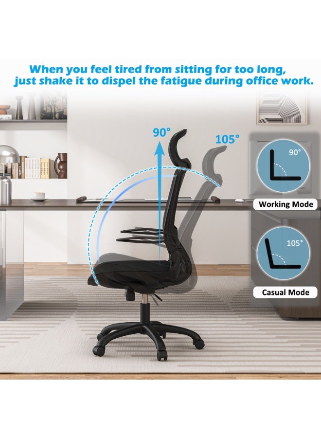 NEWLAN Office Chair with High Elasticity Breathable Mesh - Foldable Armrests, Adjustable Backrest - 90°/105° Posture Modes & Robust Load-Bearing Capacity. Ergonomic Chair Black 116/124*58*47cm - Image 4