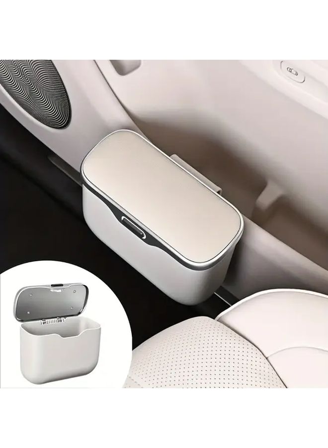 Multi Functional Car Trash Can Beige ABS Material Suitable For 99% Vehicles Dry Wet Use Space Saving Installation Automatic Organization Travel Essential Minimalist Design Modern Vehicle Accessory Sturdy Car Storage - Image 1