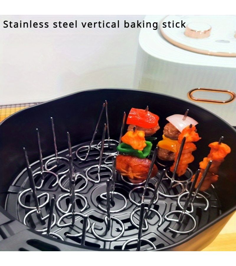 10 Pcs Stainless Steel Vertical Skewers for Air Fryers And BBQ Grills Durable Baking Needles With Secure Holding Loops For Even Cooking Of Meats And Veggies - Image 1