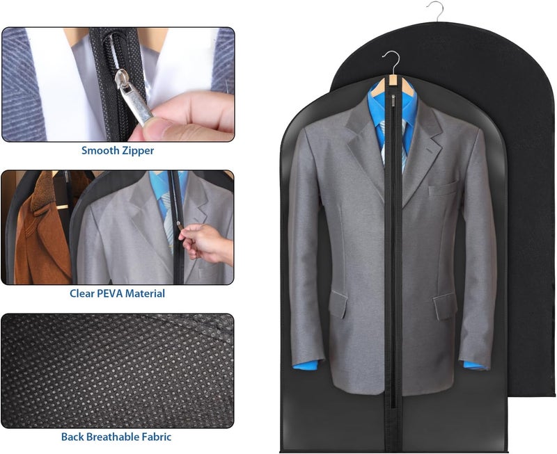 Zilink Clear Garment Bags for Hanging Clothes Clear Suit Bags for Closet Storage Breathable Suit Bag for Travel for Suits, Coats, Jackets, Set of 12 - Image 3
