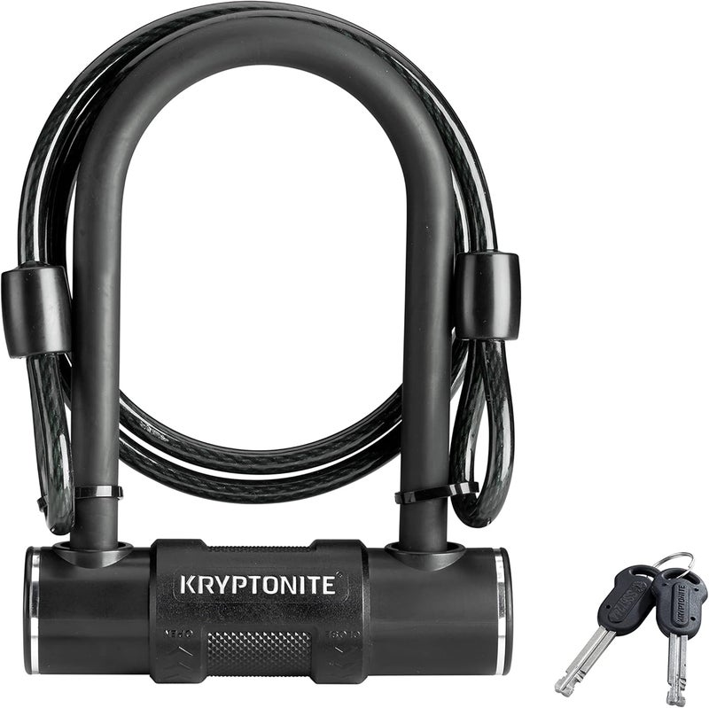 Kryptonite Bike U-Lock with Braided Steel Cable, High Security Anti-Theft Bicycle U Lock, 12mm Shackle and 8mm x4ft Length Security Cable with Keys for Scooter Road Mountain Bikes - Image 1