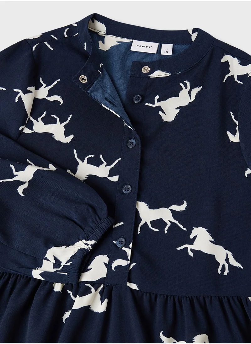 NAME IT Kids Horse Print Midi Dress