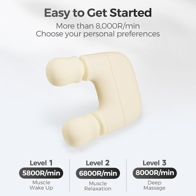 SOLARAE Joint Massager Muscle Massage Gun, Portable Handheld Small Massage Gun for Pain Relief for Neck Shoulder Joint Back Lower Back Body Fascia Massager (Off White) - Image 3