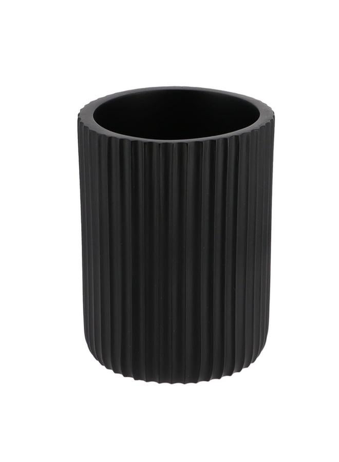 Tendance Round Shaped Striated Matte Polyresin Bathroom Tumbler Black 61103103  - Image 1