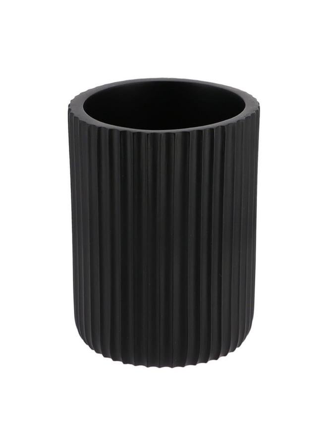 Tendance Round Shaped Striated Matte Polyresin Bathroom Tumbler Black 61103103  - Image 2