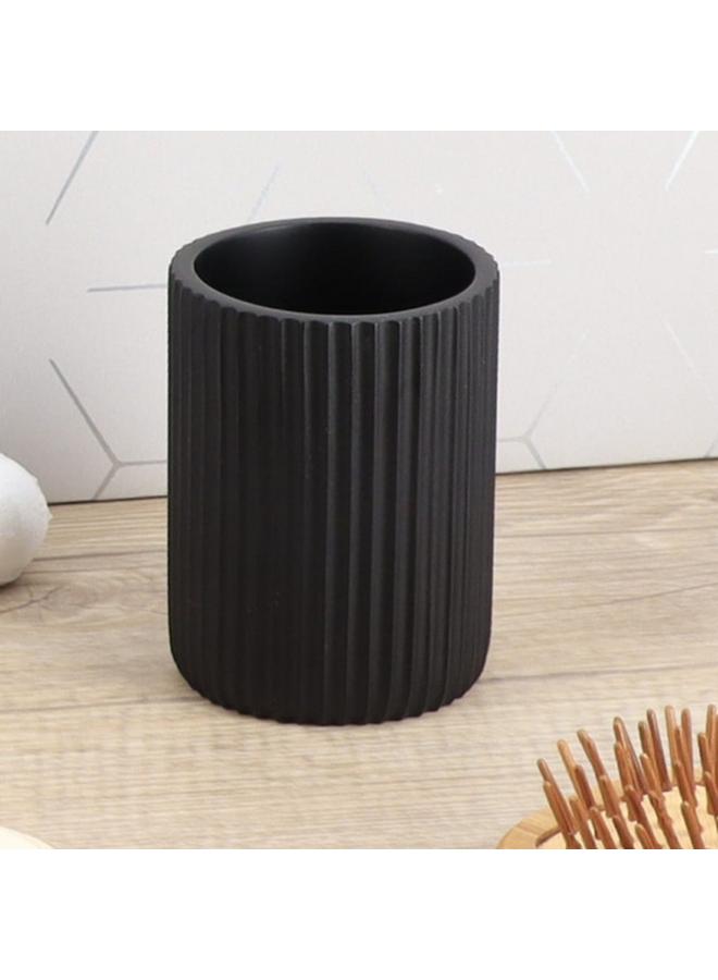 Tendance Round Shaped Striated Matte Polyresin Bathroom Tumbler Black 61103103  - Image 3