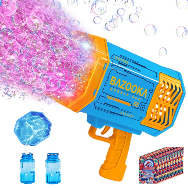 DESERT HOME Bubble Gun Bazooka Machine with Solution - 69 Holes Blaster for Outdoor Summer Toy, Party Favors - Blue Christmas Bubble Maker Blowers for Kids - Image 1