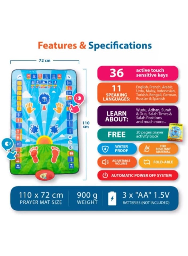 Interactive Smart Prayer Mat for Kids - 10 Languages, Educational Salah Mat for Learning Wudu, Surah, & Dua - Image 3