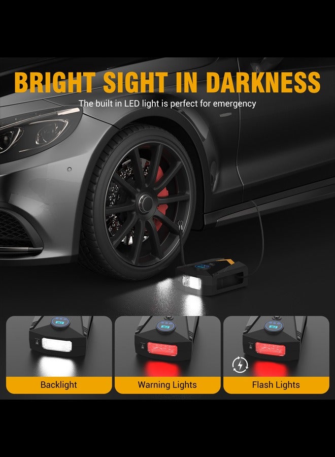 Digital Car Tyre Inflator Air Compressor, with Auto Stop and LED Light ，Portable 150PSI DC12V Air Pump 9.5FT Cord with Digital Pressure Display and 3 Nozzle, Valve Adaptors for Car/Bike/Ball/Motorbike - Image 3