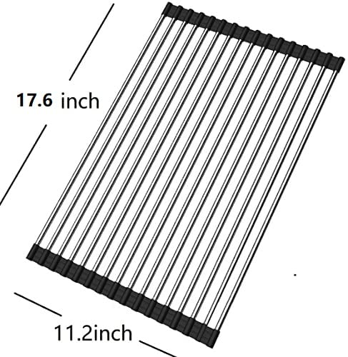 SHUYUE Roll up Dish Drying Rack Over The Sink Portable Stainless Still Rolling Rack Folding Mat for Kitchen Counter (Black, 17.7''LX11.2''W) - Image 2