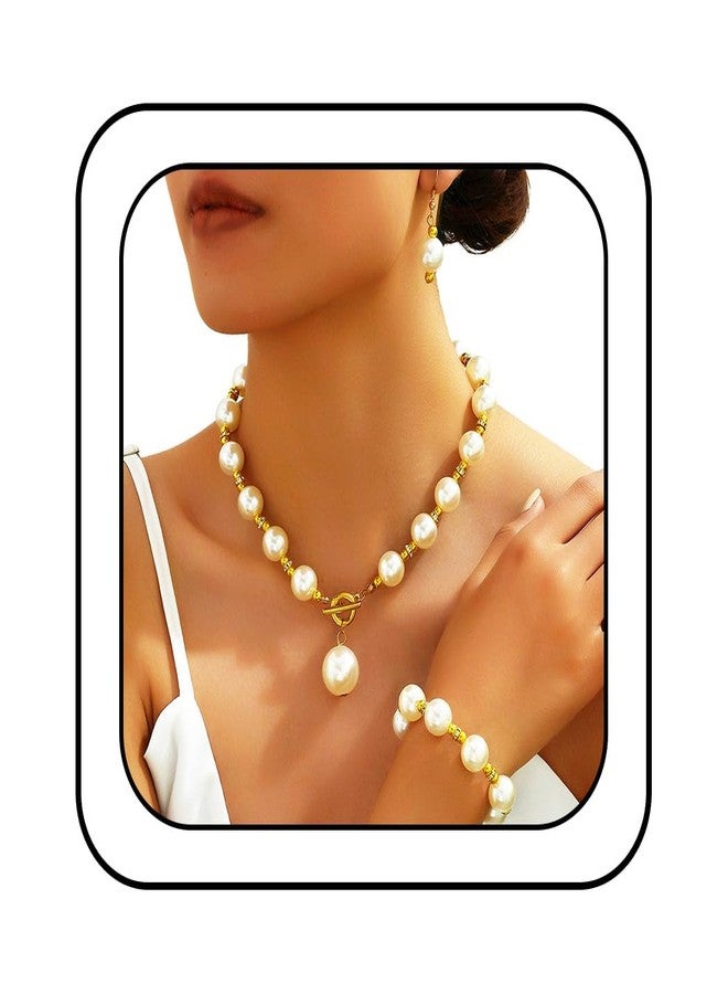 EVILD Pearl Jewelry Set Gold Pearls Necklace Set Wedding for Women - Image 1