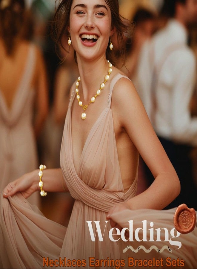 EVILD Pearl Jewelry Set Gold Pearls Necklace Set Wedding for Women - Image 4