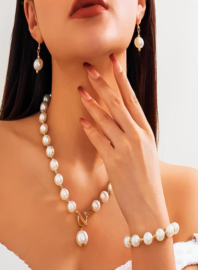 EVILD Pearl Jewelry Set Gold Pearls Necklace Set Wedding for Women - Image 2