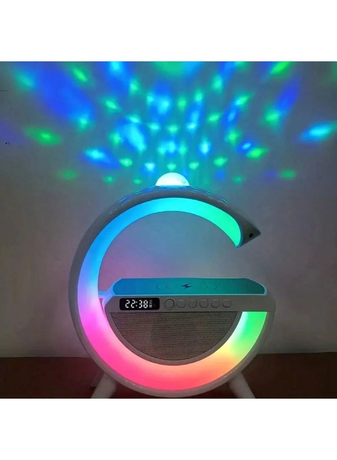 ريتش لايف مصباح إضاءة محيطية بتقنية بلوتوث مع شاحن لاسلكي | مصباح طاولة LED RGB مع منبه وراديو FM وإضاءة محيطية قابلة للتعتيم، مناسب لغرفة النوم والمكتب المنزلي، لون أبيض - Image 1