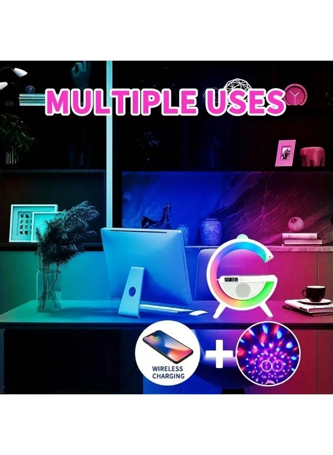 ريتش لايف مصباح إضاءة محيطية بتقنية بلوتوث مع شاحن لاسلكي | مصباح طاولة LED RGB مع منبه وراديو FM وإضاءة محيطية قابلة للتعتيم، مناسب لغرفة النوم والمكتب المنزلي، لون أبيض - Image 4