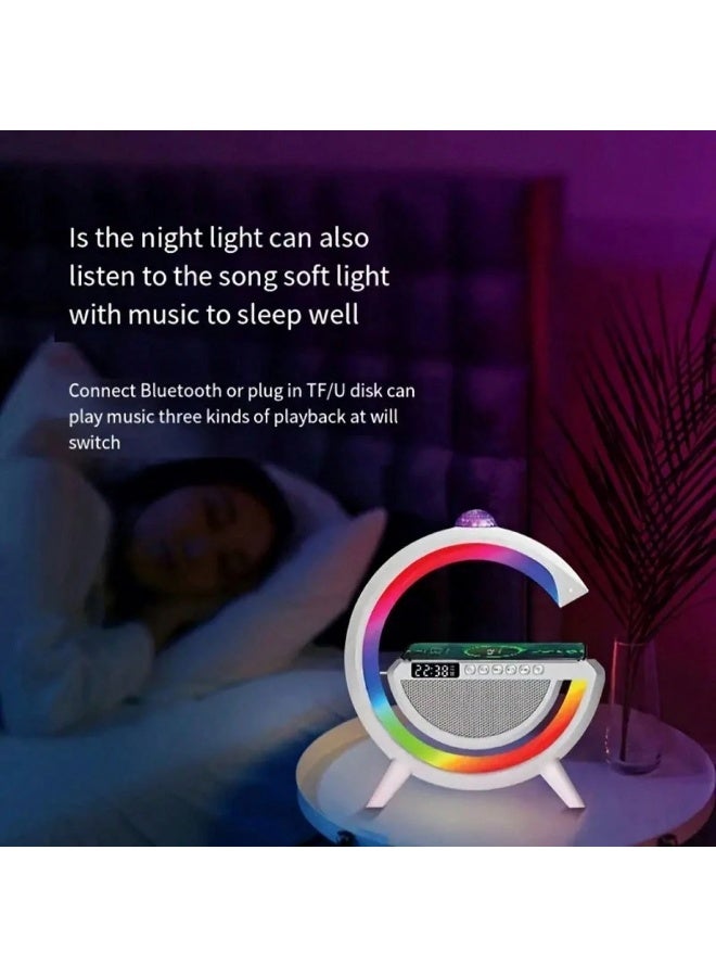 ريتش لايف مصباح إضاءة محيطية بتقنية بلوتوث مع شاحن لاسلكي | مصباح طاولة LED RGB مع منبه وراديو FM وإضاءة محيطية قابلة للتعتيم، مناسب لغرفة النوم والمكتب المنزلي، لون أبيض - Image 3