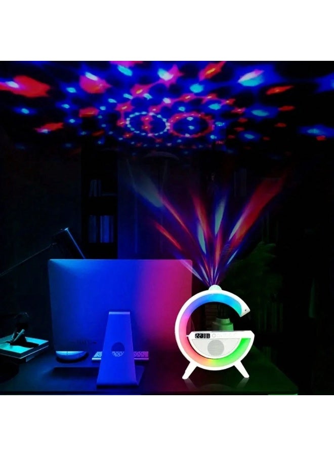 ريتش لايف مصباح إضاءة محيطية بتقنية بلوتوث مع شاحن لاسلكي | مصباح طاولة LED RGB مع منبه وراديو FM وإضاءة محيطية قابلة للتعتيم، مناسب لغرفة النوم والمكتب المنزلي، لون أبيض - Image 5