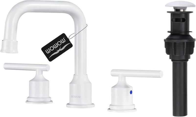 WOWOW 3 Hole Bathroom Faucet White Bathroom Sink Faucet 2 Handle Vanity Tap Lavatory Elegant Basin Mixer Tap with Drain - Image 1