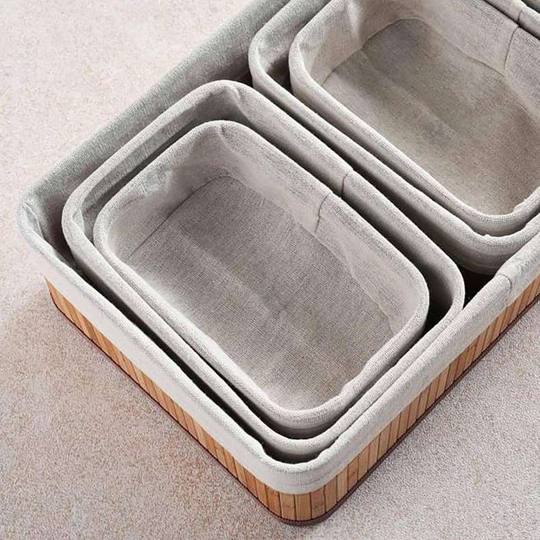 Pan Home Libby 5-Piece Set Bamboo Rentangular Storage Organiser with Fabric Liner - 36x26x12cm - Natural - 262AIC9903793 - Image 2