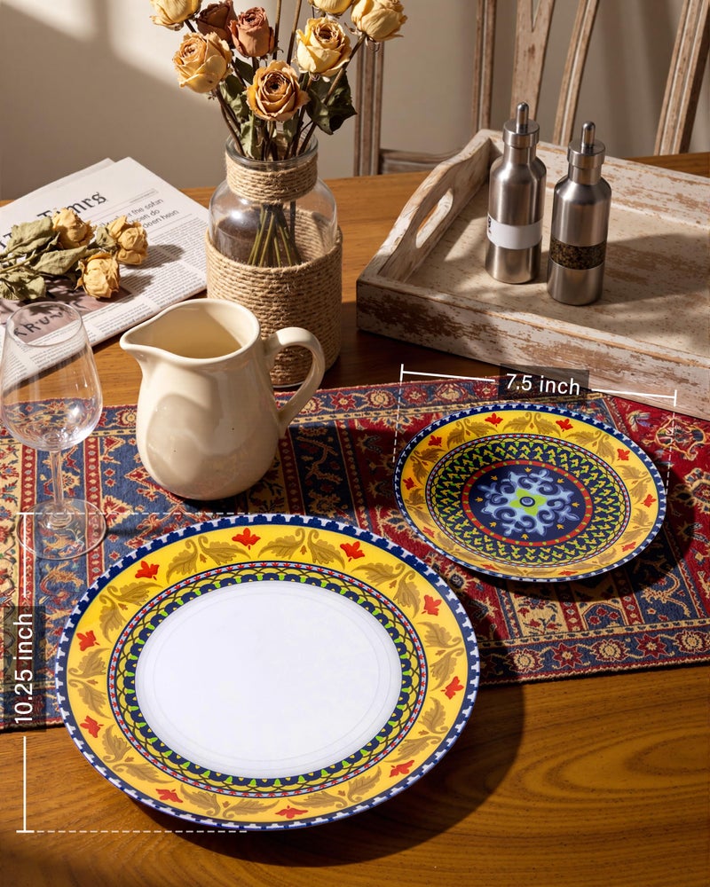 Hioasis 60pcs Plastic Disposable Plates Set - Layered Circular Pattern with Red & Yellow Accents, 10.25 Dinner & 7.5 Dessert Plates for Wedding,Anniversary,Party and Holiday - Image 3