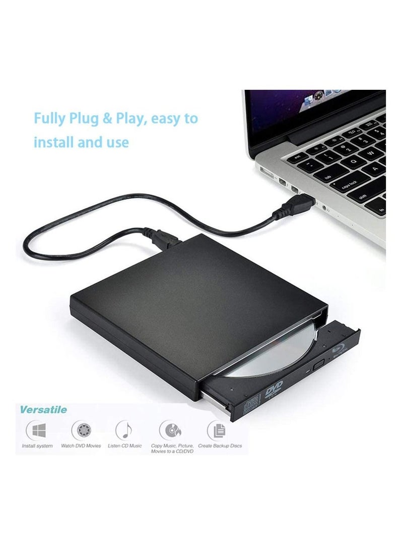 EXTERNAL - External Blu Ray Drive USB 2.0 Ultra-Slim CD/DVD-ROM CD/DVD-RW Burner Player Rewriter for All Laptop/Notebook/Desktop with Windows 7/8/10/XP MAC OS(Black) - Image 1