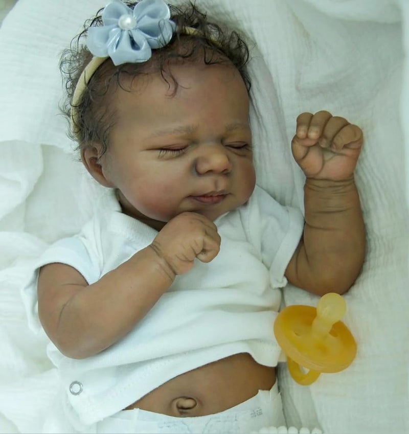 ROSHUAN Black Reborn Baby Dolls Silicone Full Body Girl 18 Inch African American Realistic Baby Doll Lifelike Newborn Sleeping Babies Dolls with Dark Brown Skin for Kids Age 3 - Image 1