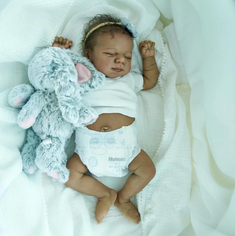 ROSHUAN Black Reborn Baby Dolls Silicone Full Body Girl 18 Inch African American Realistic Baby Doll Lifelike Newborn Sleeping Babies Dolls with Dark Brown Skin for Kids Age 3 - Image 4
