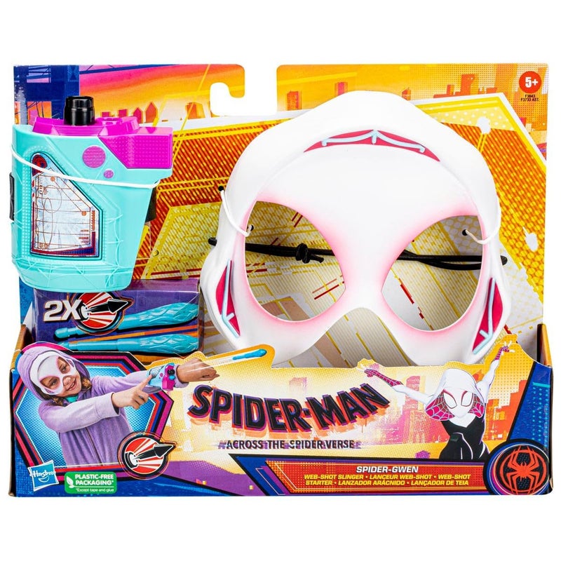 Marvel Spider-Man: Across The Spider-Verse Spider-Gwen Web-Shot Slinger Mask and Blaster Set, Spider-Man Web Shooter Toy, Super Hero Toys for 5 Year Old Girls and Boys and Up - Image 1