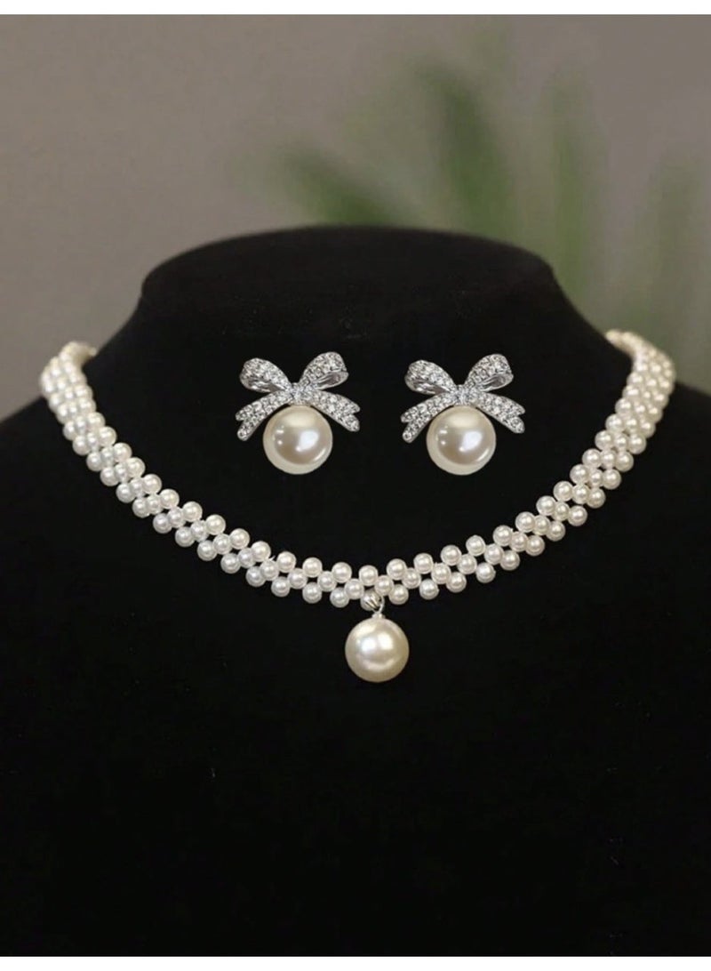 Pearl accessory set, resulting in two pieces (necklace + earrings) - Image 5