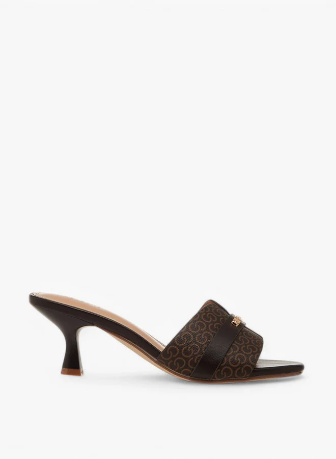 Celeste Women's Monogram Detail Slip-On Sandals with Kitten Heels
