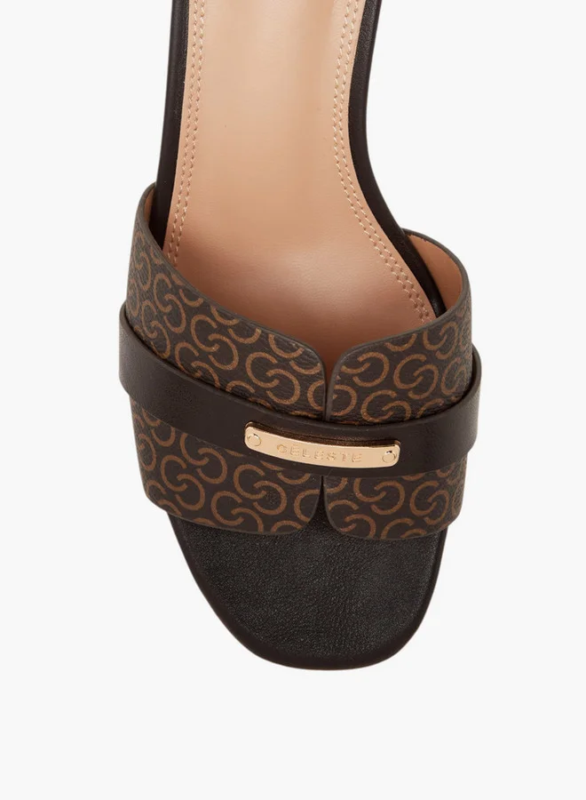 Celeste Women's Monogram Detail Slip-On Sandals with Kitten Heels