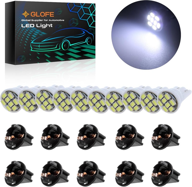 GLOFE T10 194 168 Dash Instrument White LED Light Bulbs Bright Panel Gauge Cluster Dashboard LED Light Bulbs 10Pcs/Set (White) - Image 1