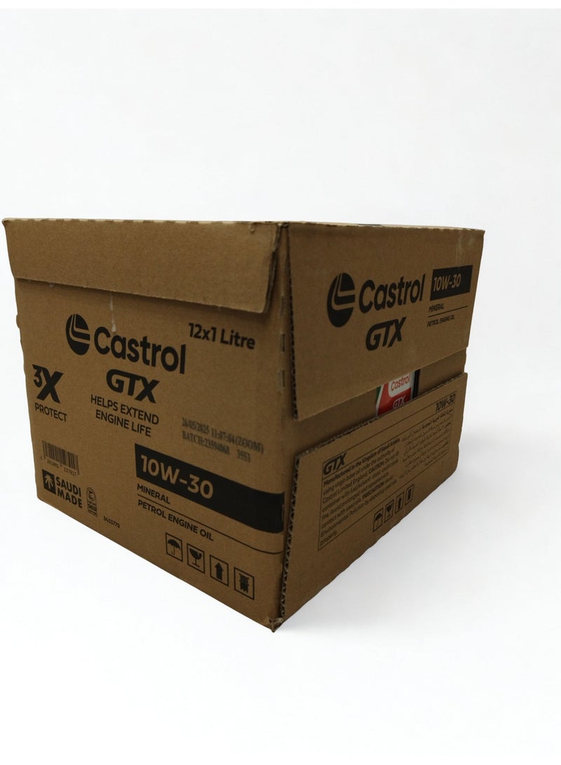 كاسترول زيت محرك كاسترول GTX 10W-30 للبنزين – حماية ضد الرواسب والحرارة – عبوة 1 لتر × 12 - Image 1