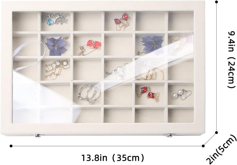 Stratalife Jewelry Organizer 30 Grid Earring Organizer Tray with Lid Jewelry Storage Tray for Earring Necklace Drawer Display for Women, 13.78"x9.4"x1.75" - Image 5