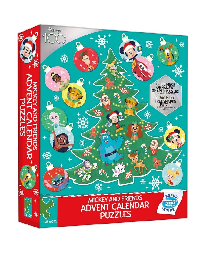 سيكو - الذكرى المئوية لديزني - ميكي والأصدقاء - 12 يومًا من أحاجي تقويم مجيء عيد الميلاد - أحد عشر لغزًا صغيرًا مكونًا من 100 قطعة من الألغاز المقطوعة وأحجية واحدة مكونة من 300 قطعة من ألغاز شجرة عيد الميلاد - 1400 قطعة إجمالية - Image 1