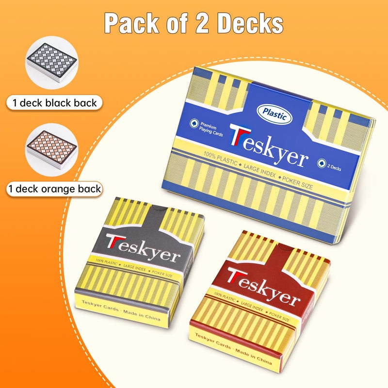 Teskyer 2 Pack Waterproof Playing Cards, 100% Plastic Premium Durable Poker Cards, 2 Deck of Cards - Large Index - Image 2