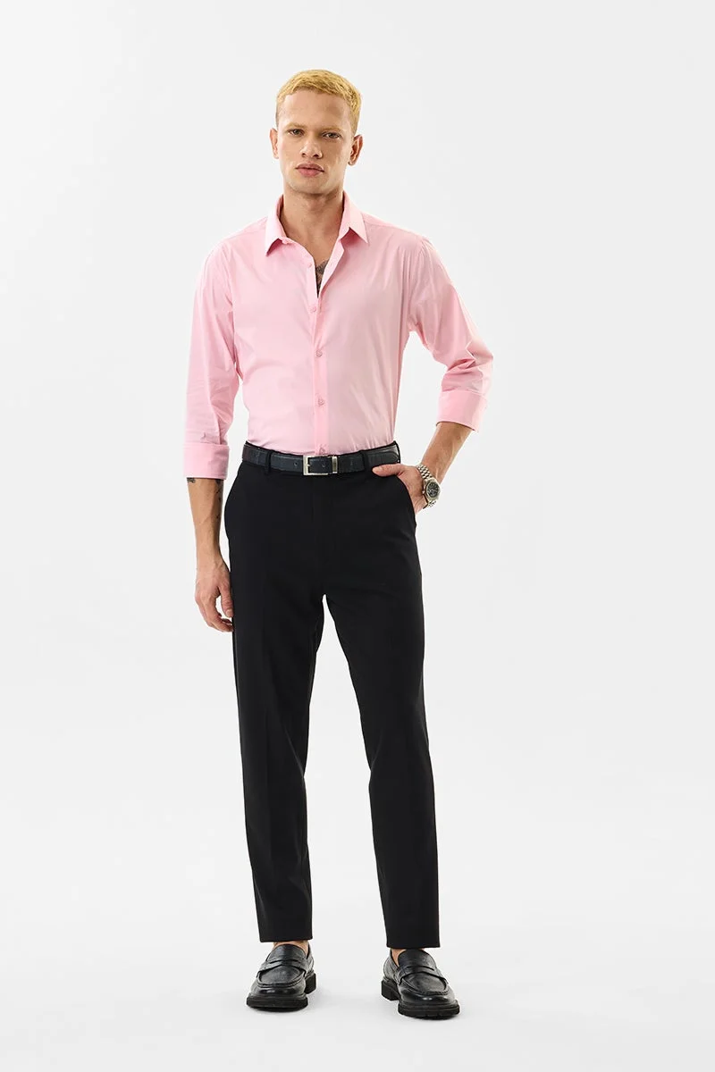سنيتش Pink Solid Long Sleeve Slim Fit Luxe Shirt
