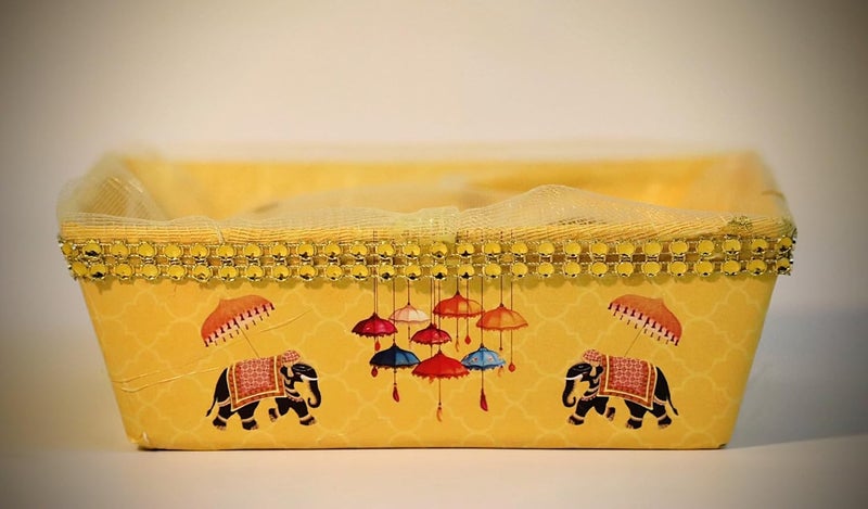 Scissors craft Decorative Cardboard Hamper Square Basket (2), Yellow - Image 3