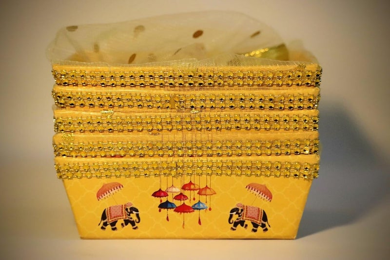 Scissors craft Decorative Cardboard Hamper Square Basket (2), Yellow - Image 1