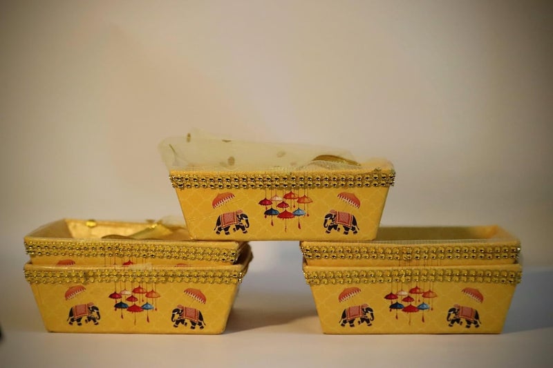 Scissors craft Decorative Cardboard Hamper Square Basket (2), Yellow - Image 2