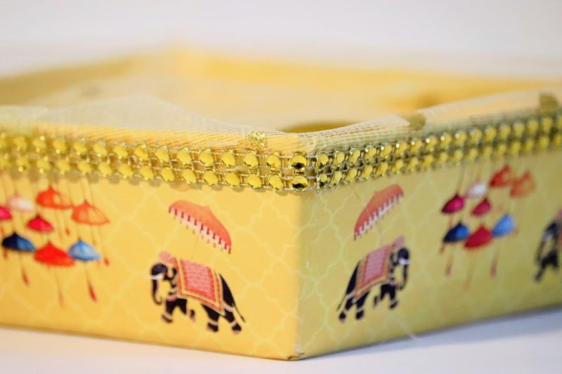 Scissors craft Decorative Cardboard Hamper Square Basket (2), Yellow - Image 4