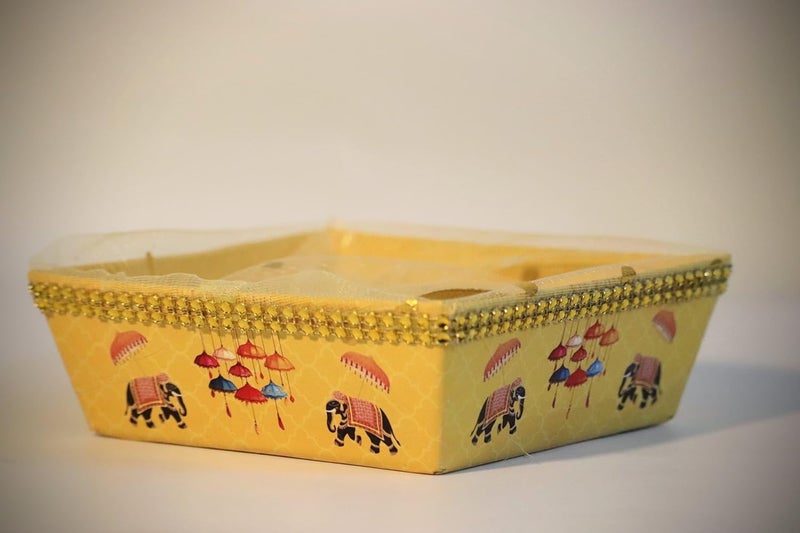 Scissors craft Decorative Cardboard Hamper Square Basket (2), Yellow - Image 5